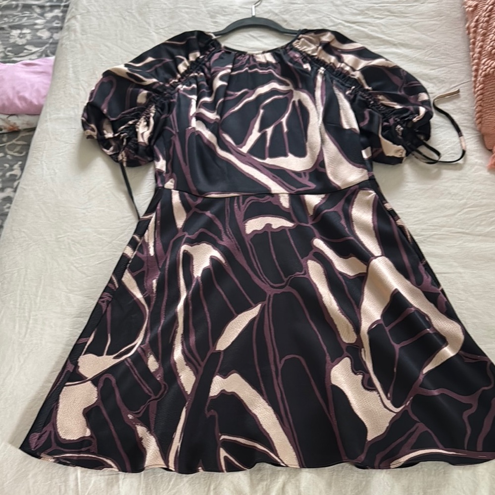 Ted Baker Black and Pink Ruffled A-line Midi Dress